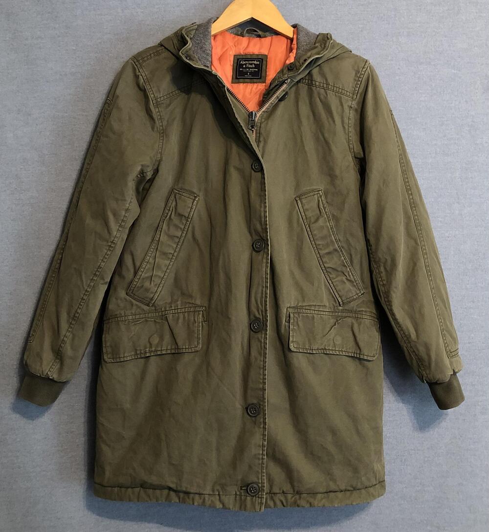 Abercrombie & Fitch Parka Jacket Womens Small Green Utility Hooded Quilted Coat